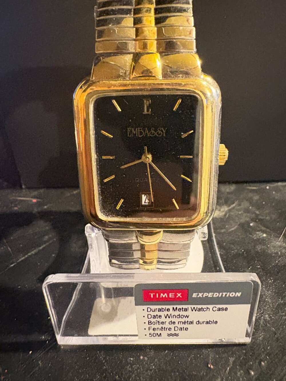 Embassy MBS503 Men’s Quartz Watch Black Dial Two-Tone Stretch Band Date Display